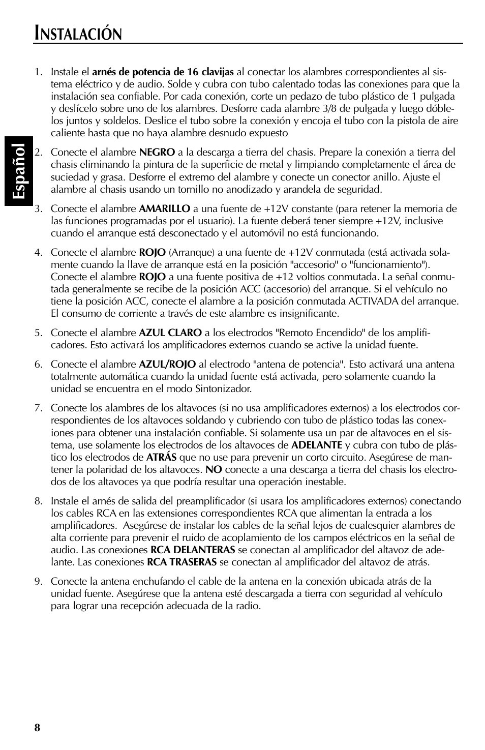 Espa ñ ol, Nstalación | Rockford Fosgate RFX9000 User Manual | Page 60 / 80