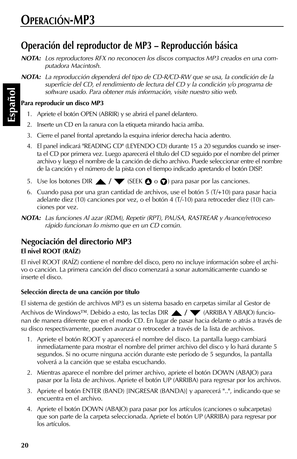 Espa ñ ol, Peración | Rockford Fosgate RFX9000 User Manual | Page 72 / 80