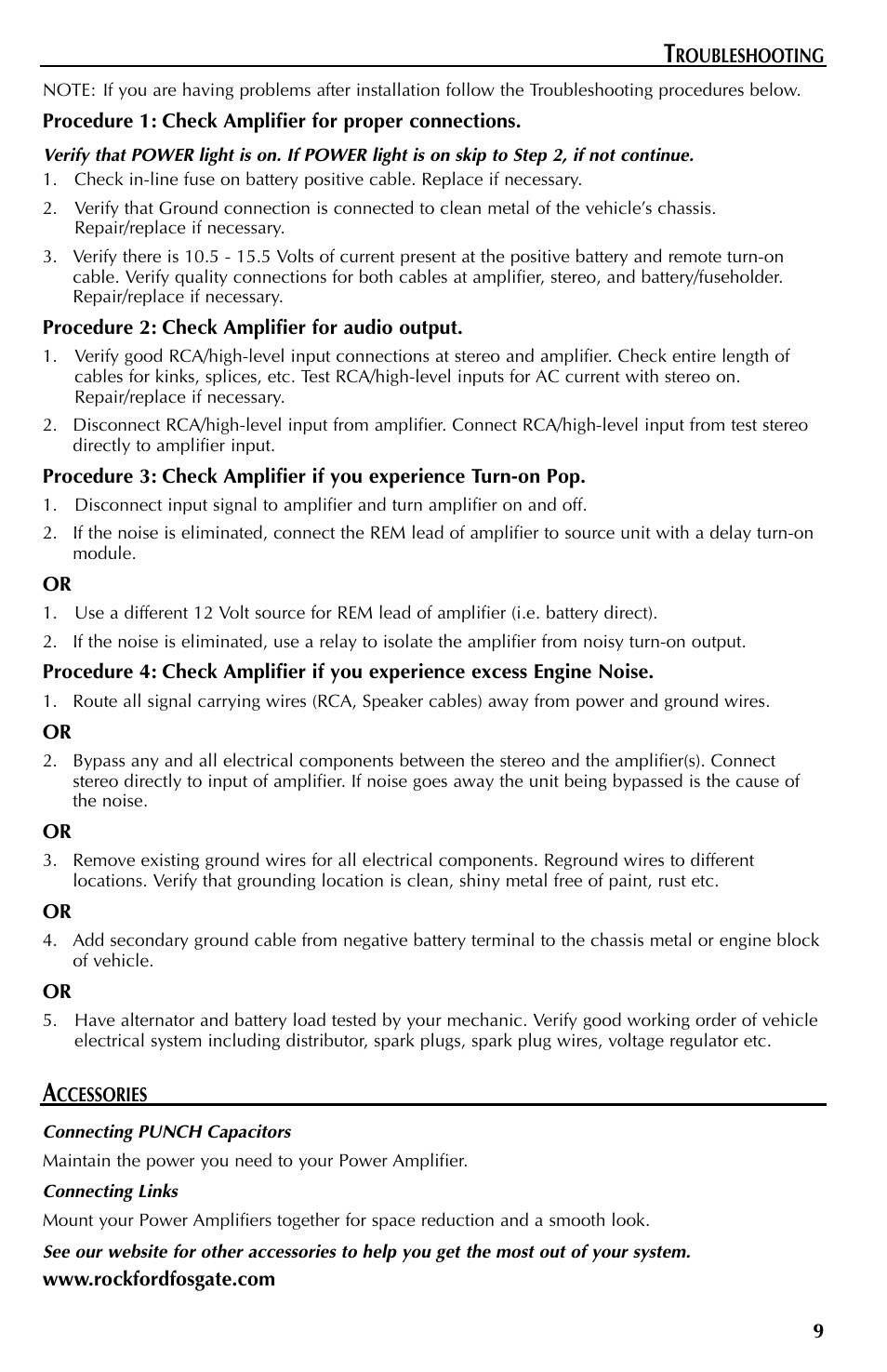 Troubleshooting | Rockford Fosgate punch 250M User Manual | Page 9 / 12