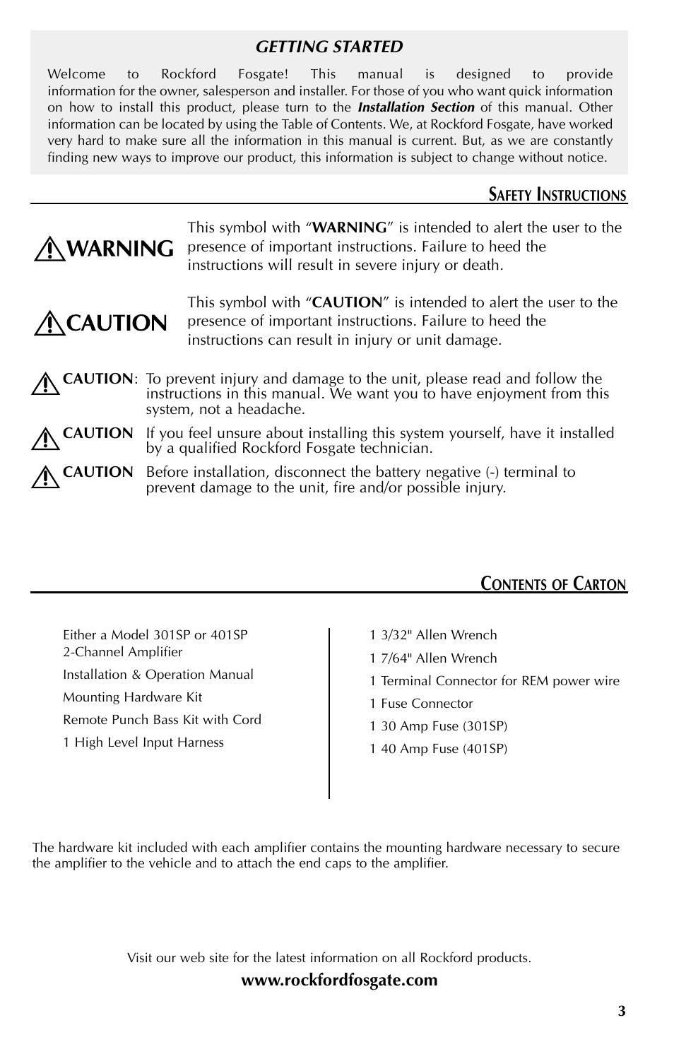 Rockford Fosgate 401SP User Manual | Page 3 / 40