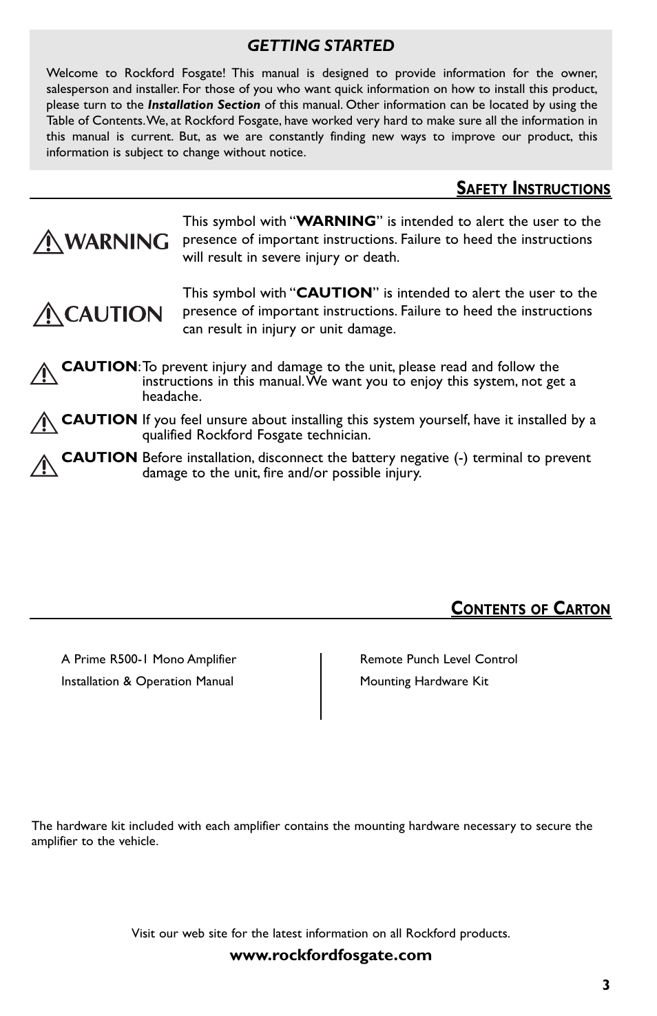 Rockford Fosgate Prime R500-1 User Manual | Page 3 / 52