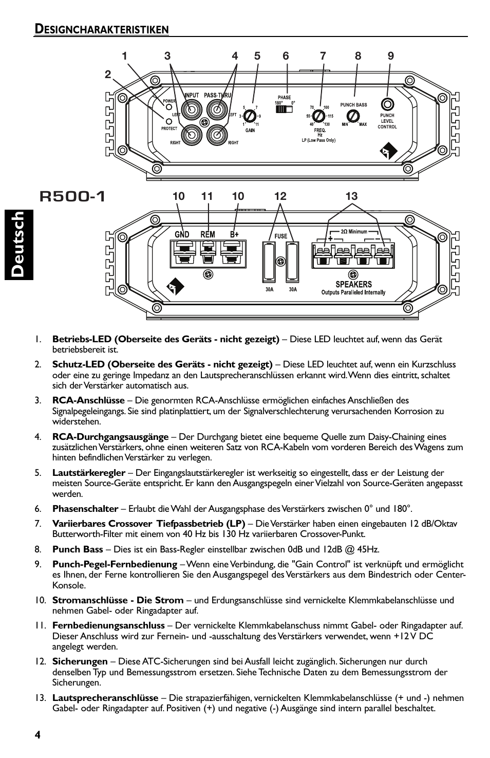 Deutsch, R500-1 | Rockford Fosgate Prime R500-1 User Manual | Page 34 / 52