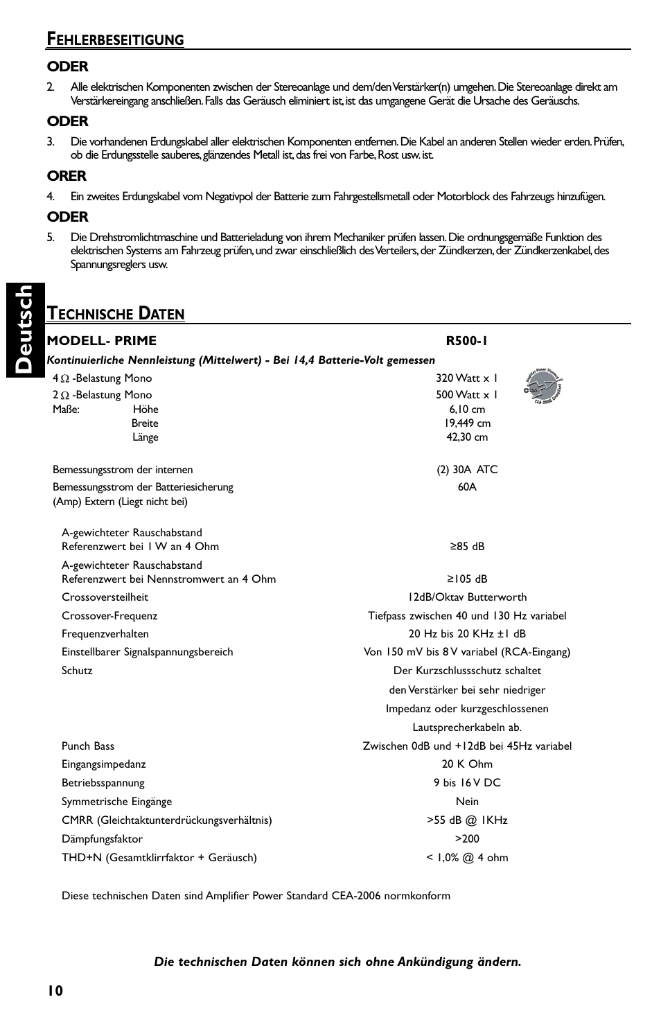 Deutsch | Rockford Fosgate Prime R500-1 User Manual | Page 40 / 52