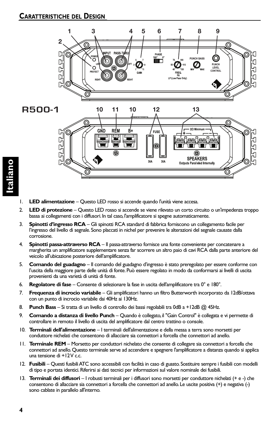 Italia n o, R500-1 | Rockford Fosgate Prime R500-1 User Manual | Page 44 / 52