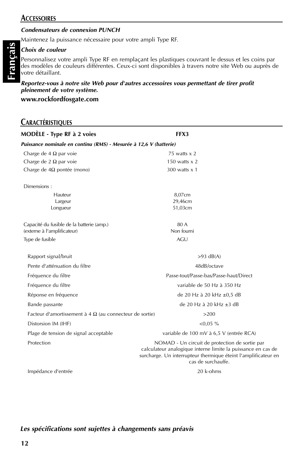 Fran çais | Rockford Fosgate FFX3 User Manual | Page 24 / 64