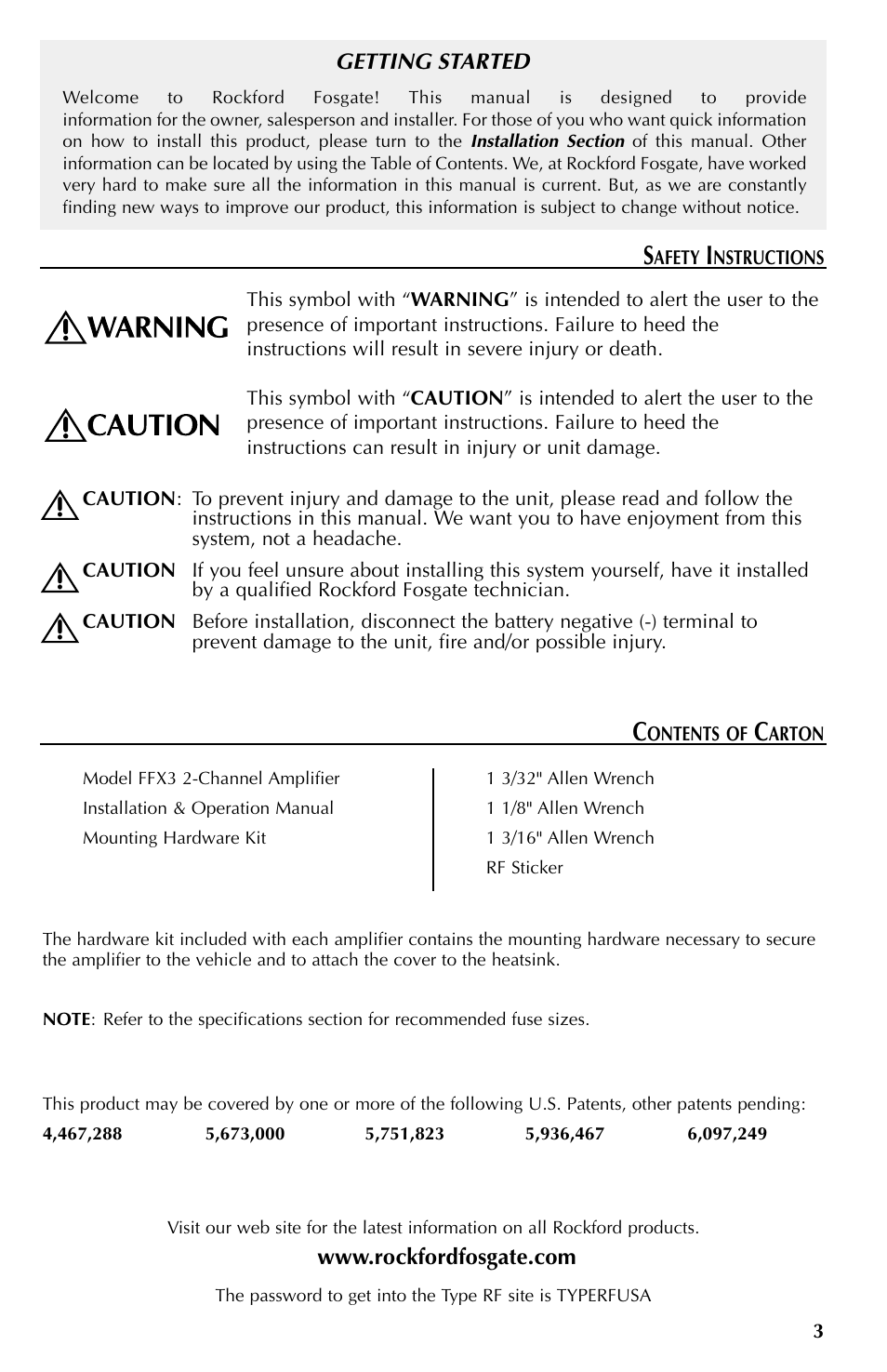 Rockford Fosgate FFX3 User Manual | Page 3 / 64