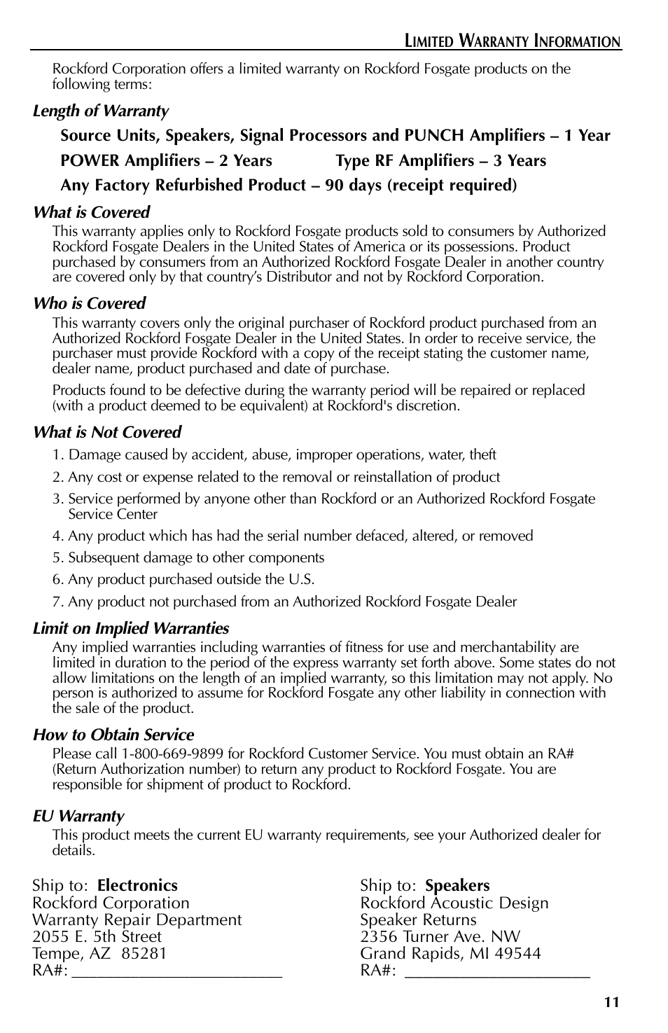 Rockford Fosgate 351M User Manual | Page 11 / 52