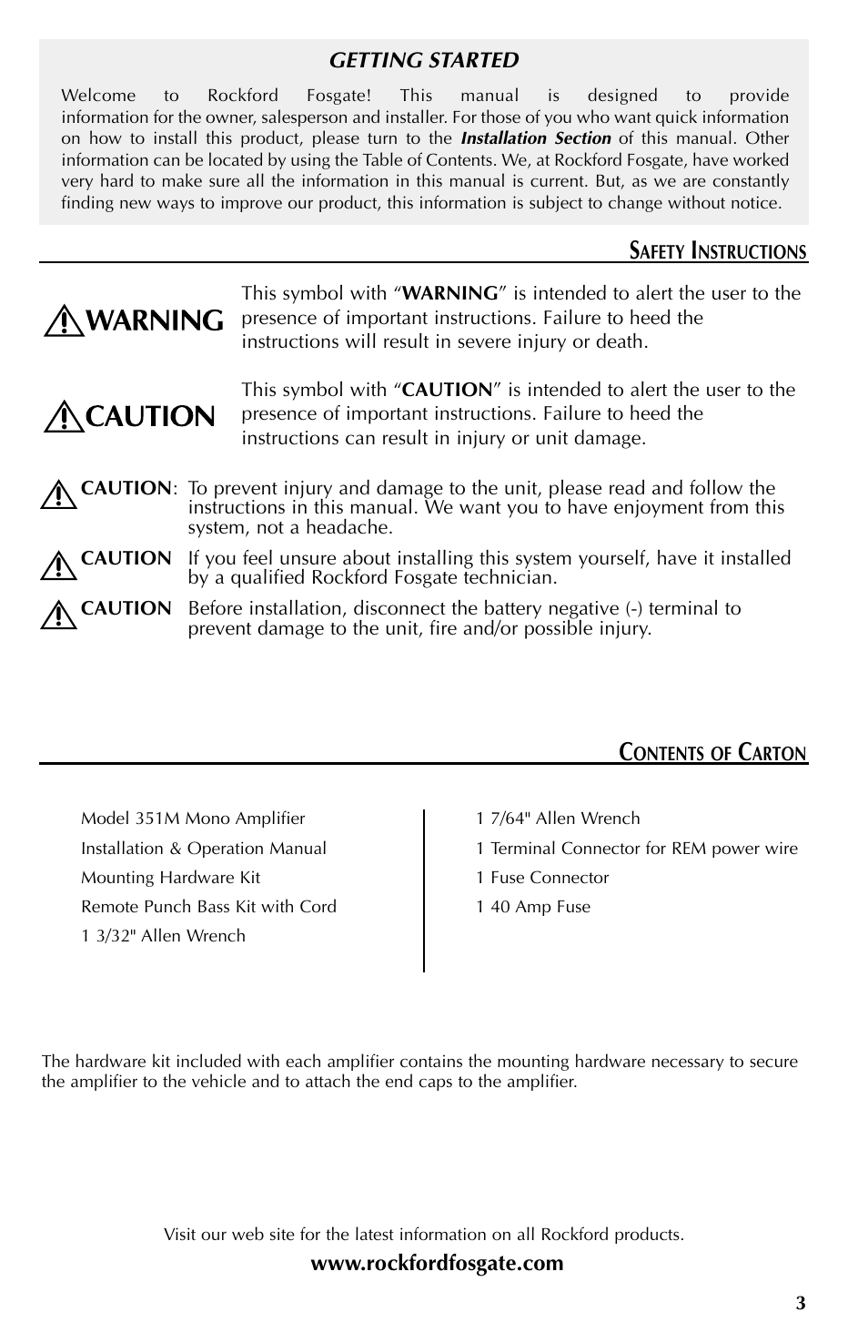 Rockford Fosgate 351M User Manual | Page 3 / 52