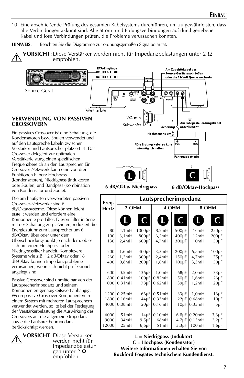 Lc c c, Lautsprecherimpedanz | Rockford Fosgate 351M User Manual | Page 37 / 52