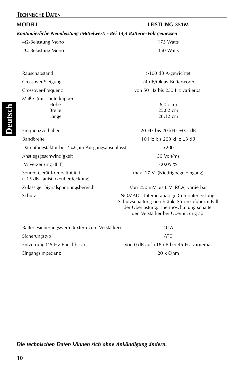 Deutsch | Rockford Fosgate 351M User Manual | Page 40 / 52