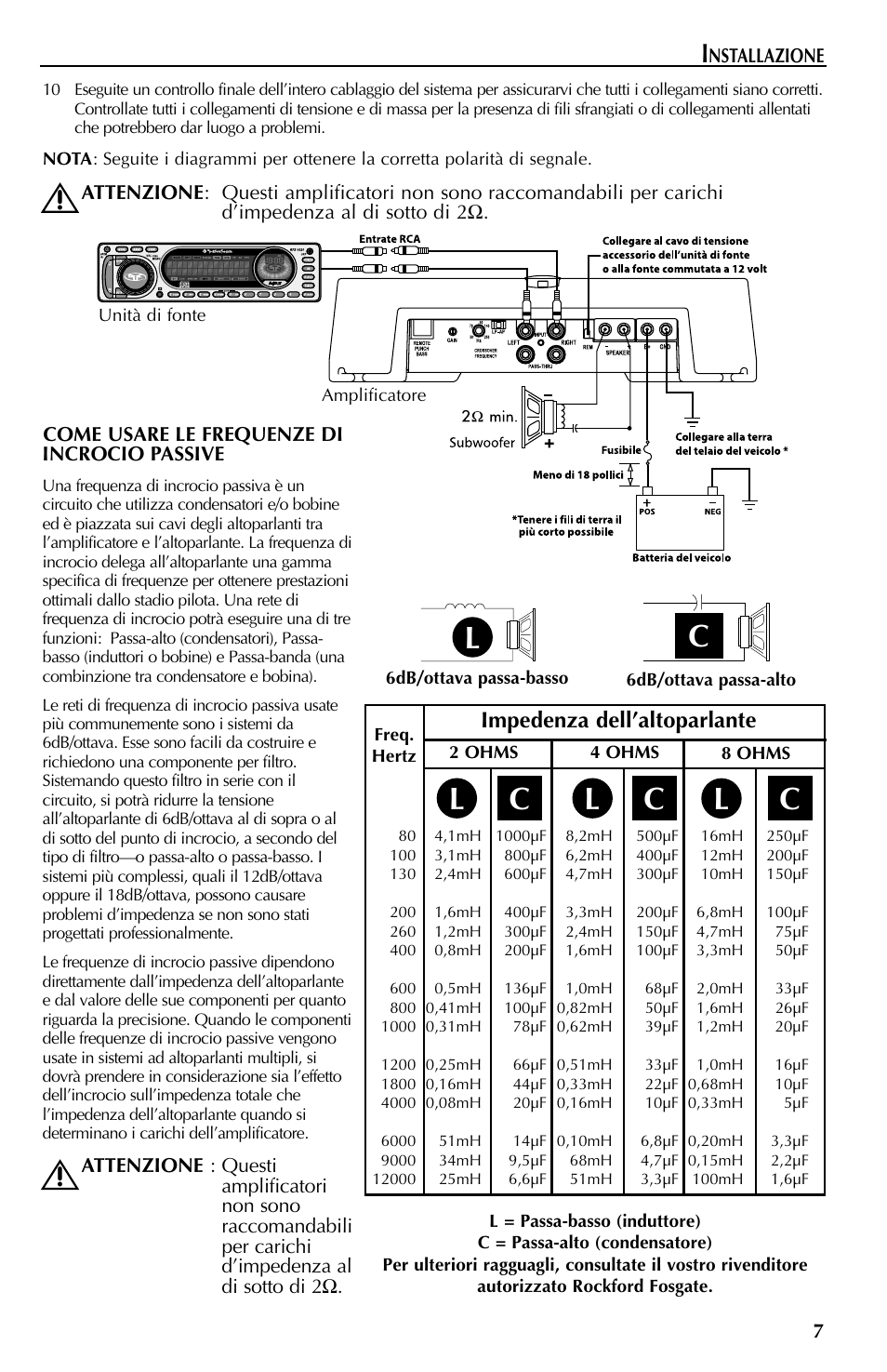 Lc c c, Impedenza dell’altoparlante | Rockford Fosgate 351M User Manual | Page 47 / 52
