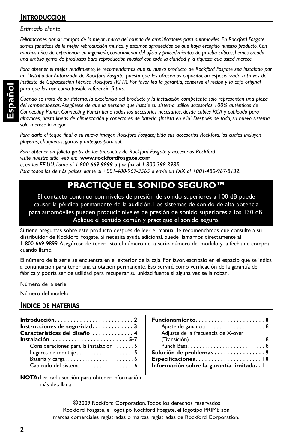 Es p añol, Practique el sonido seguro | Rockford Fosgate Prime R150-2 User Manual | Page 22 / 52