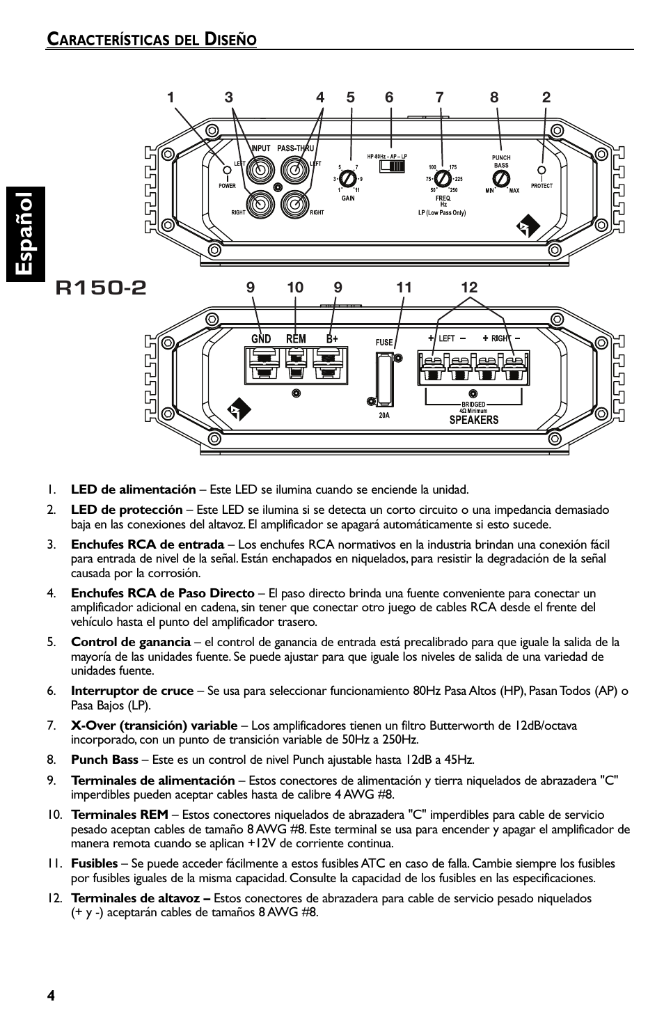 Es p añol, R150-2 | Rockford Fosgate Prime R150-2 User Manual | Page 24 / 52