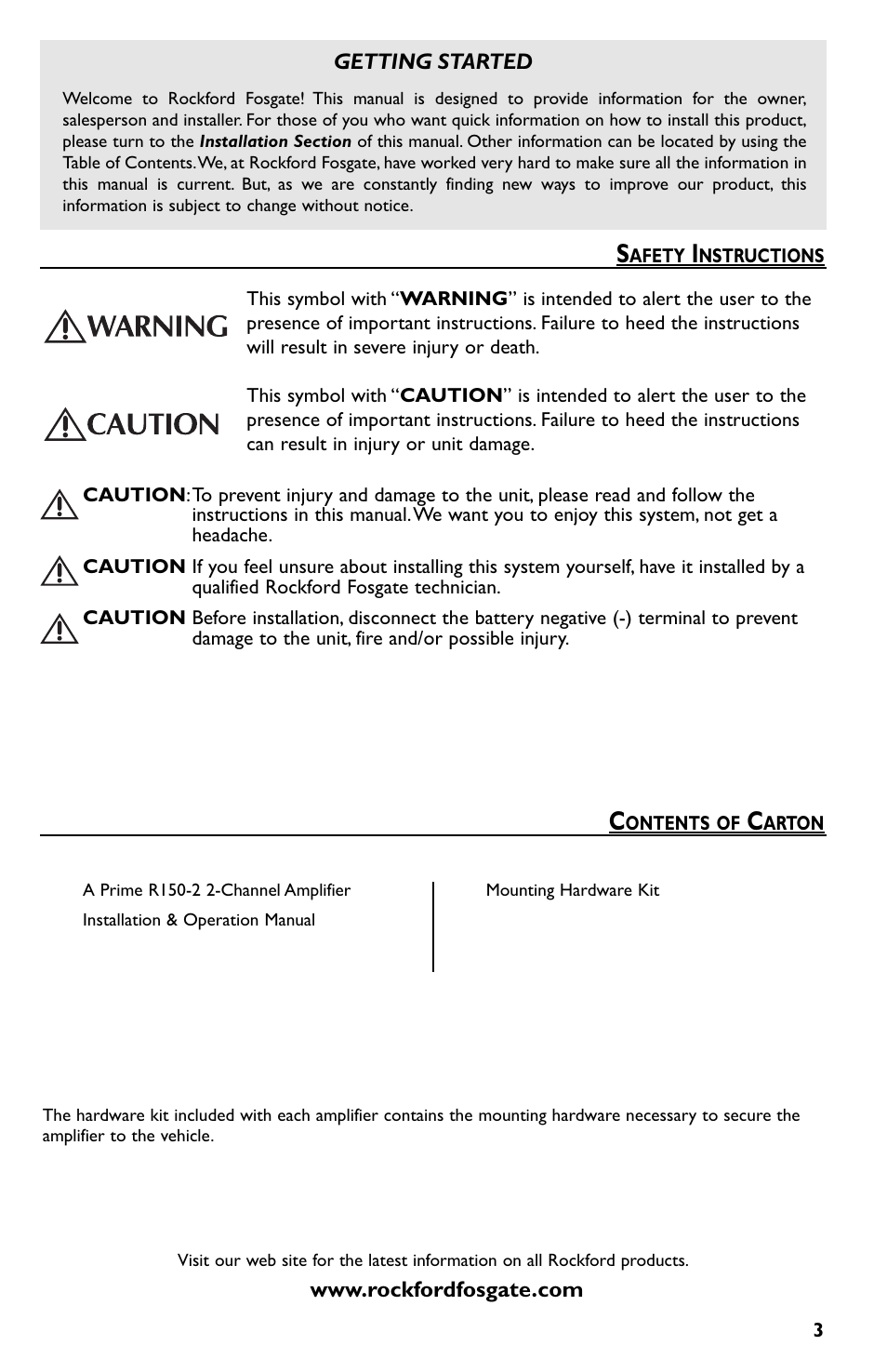 Rockford Fosgate Prime R150-2 User Manual | Page 3 / 52