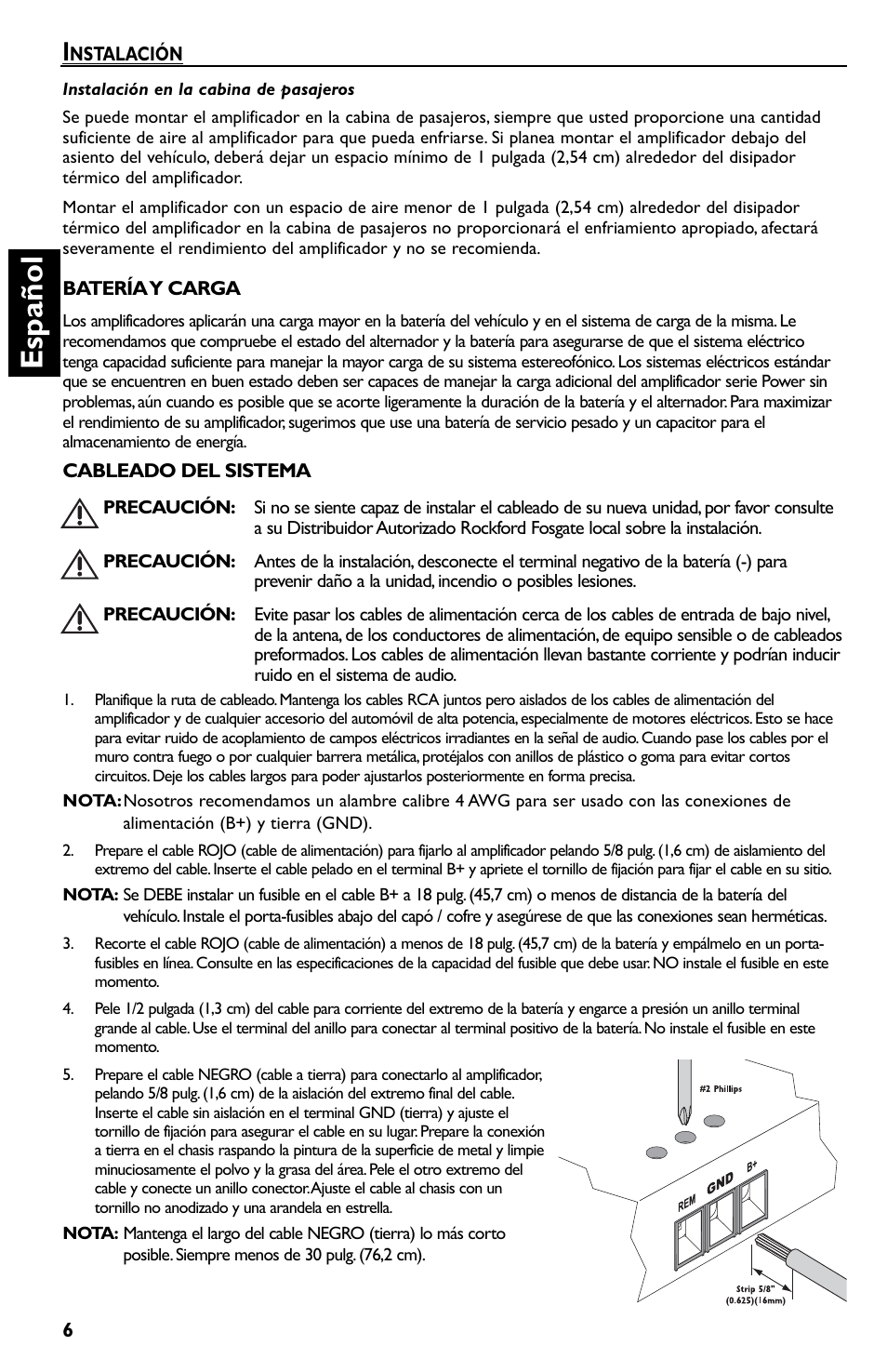 Español | Rockford Fosgate T600-2 User Manual | Page 26 / 52