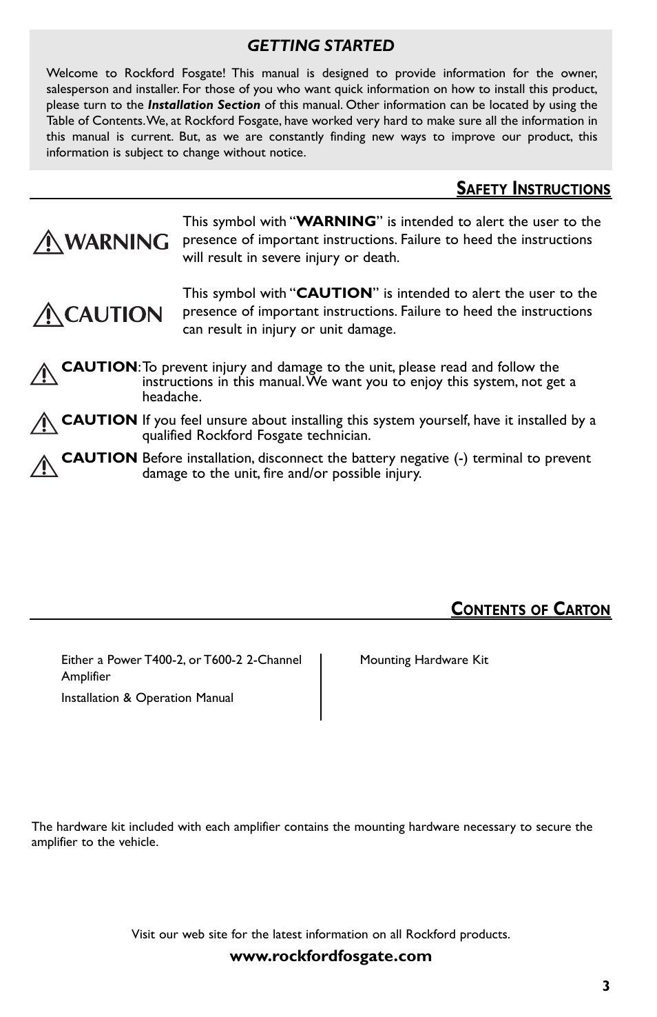 Rockford Fosgate T600-2 User Manual | Page 3 / 52