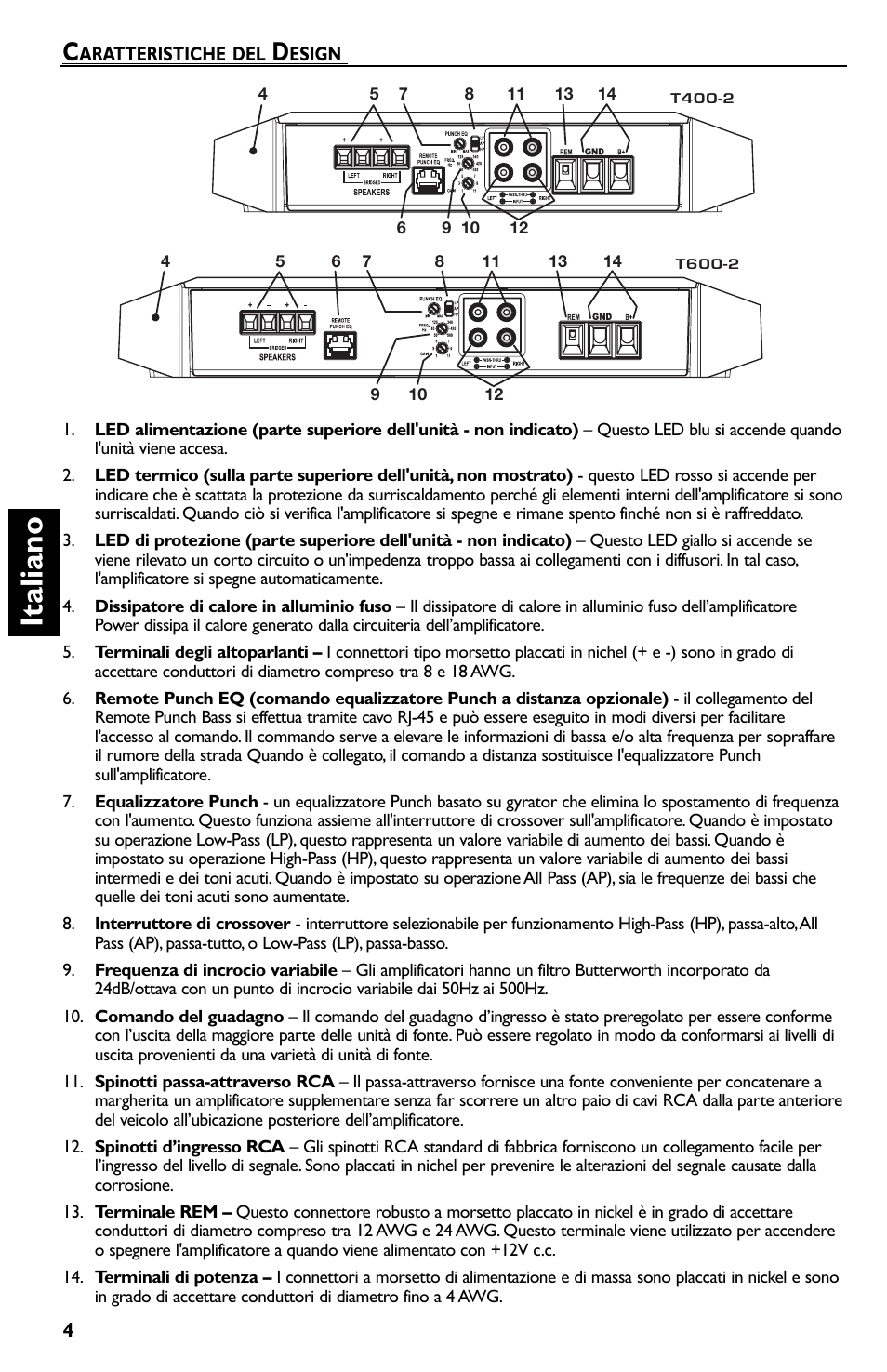 Italiano | Rockford Fosgate T600-2 User Manual | Page 44 / 52