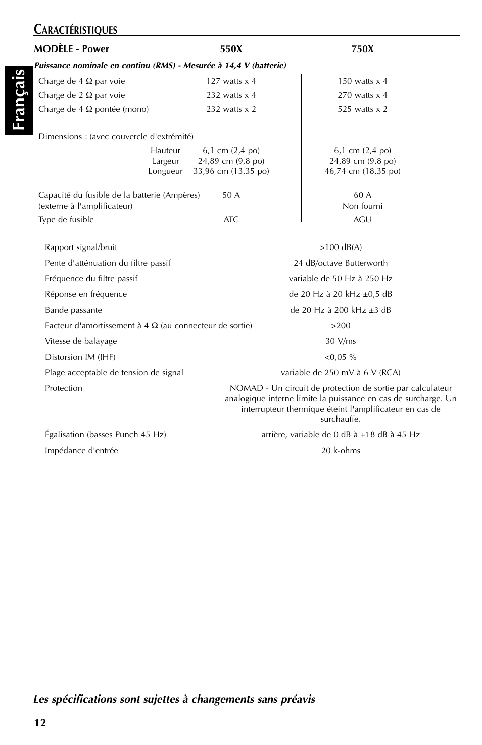 Fran çais | Rockford Fosgate 550X User Manual | Page 24 / 64