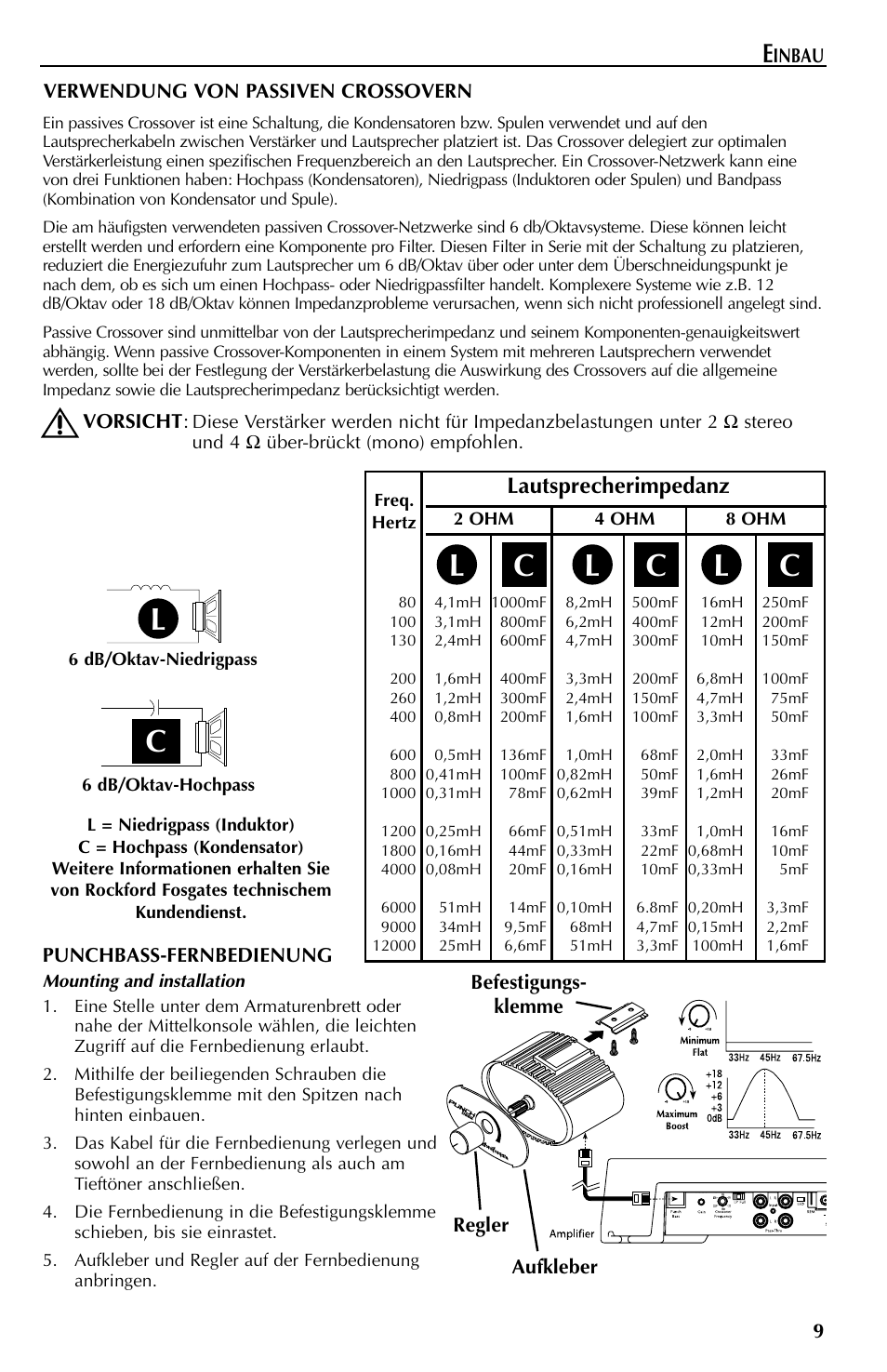 Lc c c, Lautsprecherimpedanz | Rockford Fosgate 550X User Manual | Page 45 / 64