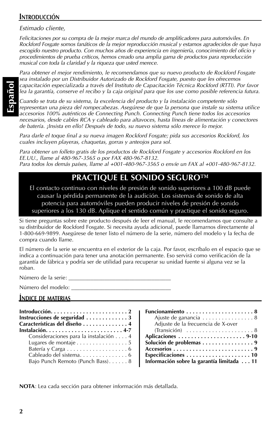 Espa ñ ol, Practique el sonido seguro | Rockford Fosgate Mono Amplifiers User Manual | Page 14 / 28