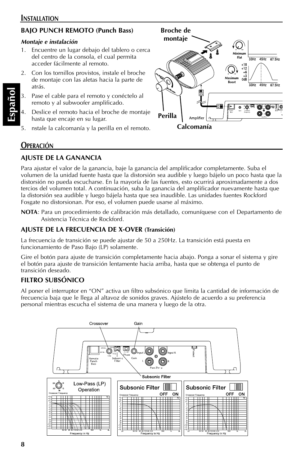 Espa ñ ol | Rockford Fosgate Mono Amplifiers User Manual | Page 20 / 28