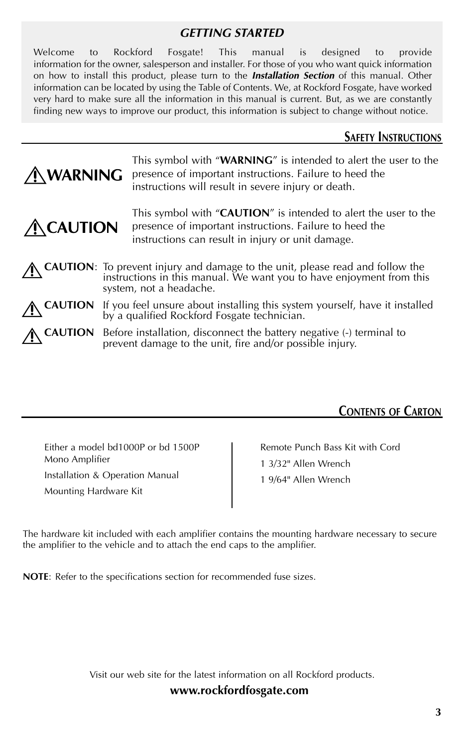 Rockford Fosgate Mono Amplifiers User Manual | Page 3 / 28