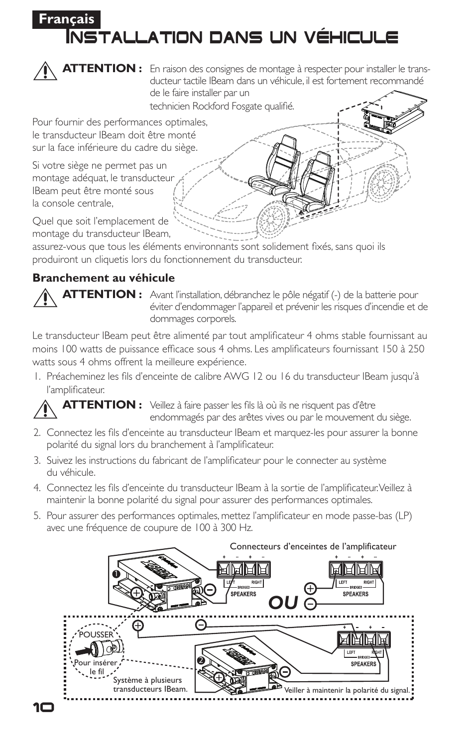 Installation dans un vehicule, Français | Rockford Fosgate IBeam IB-200 User Manual | Page 10 / 20