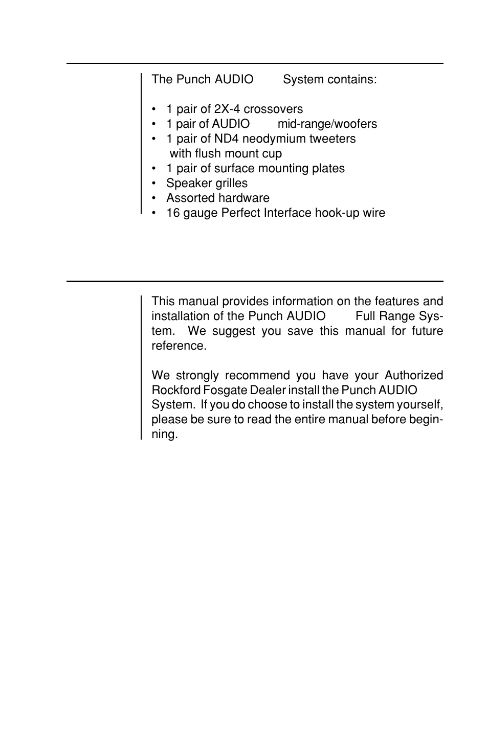 Punch audio phile system contents, Introduction | Rockford Fosgate RFA-414 User Manual | Page 5 / 16