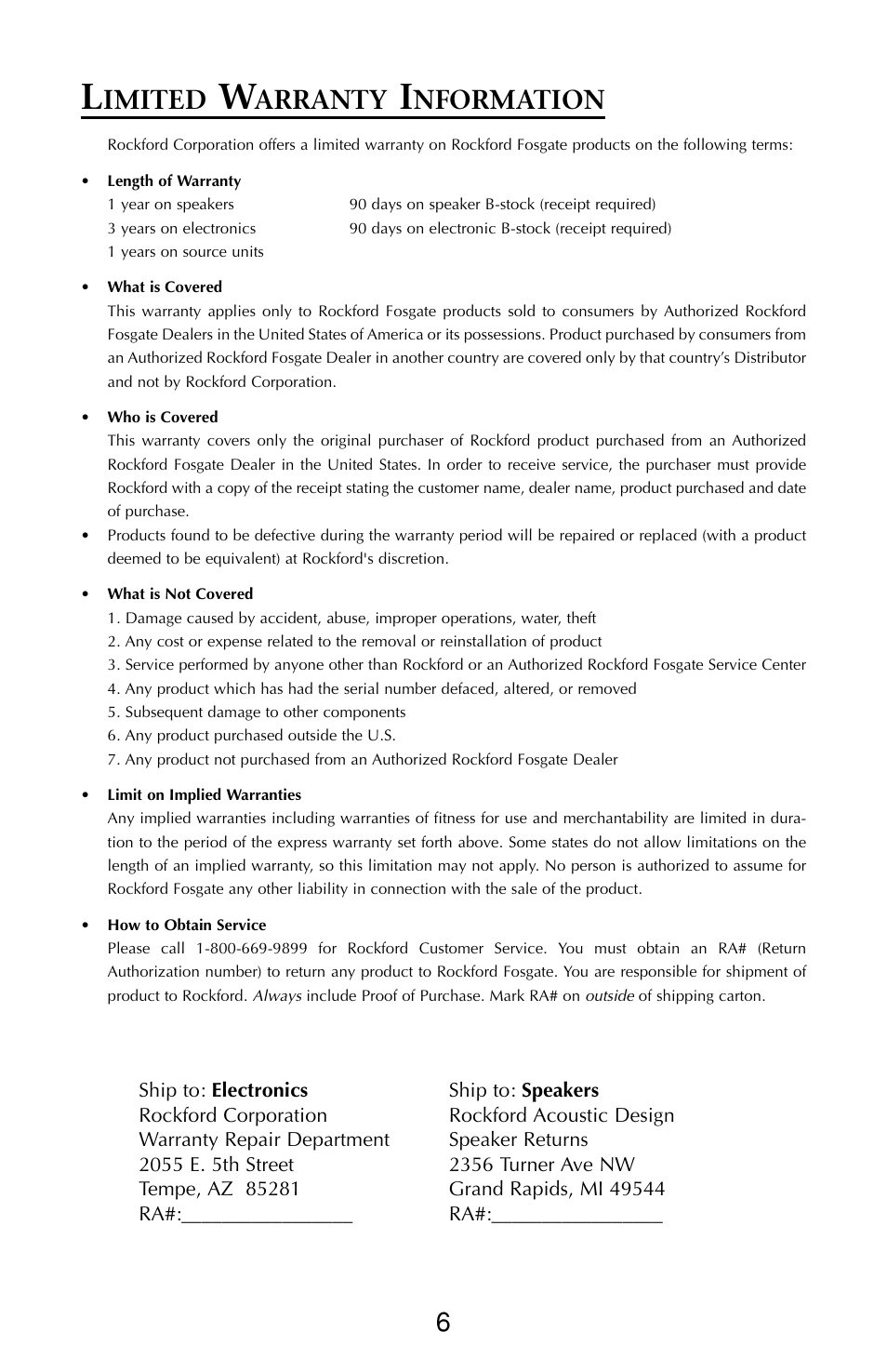 Imited, Arranty, Nformation | Rockford Fosgate RFD2218 User Manual | Page 12 / 20