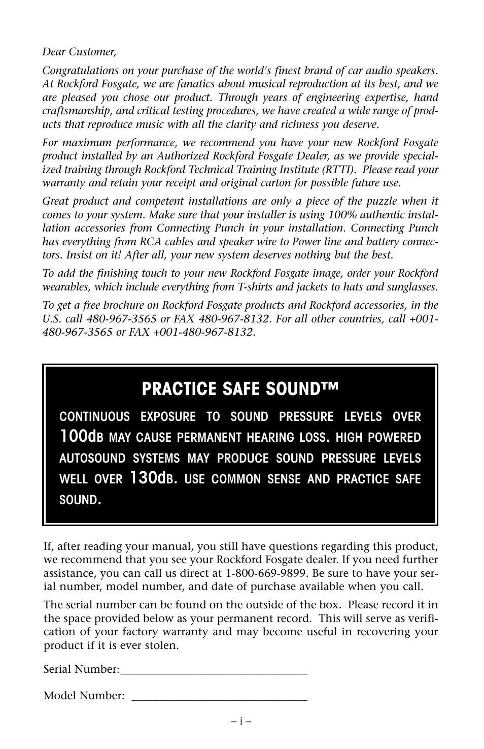 Practice safe sound, 100d, 130d | Rockford Fosgate RFD2218 User Manual | Page 2 / 20