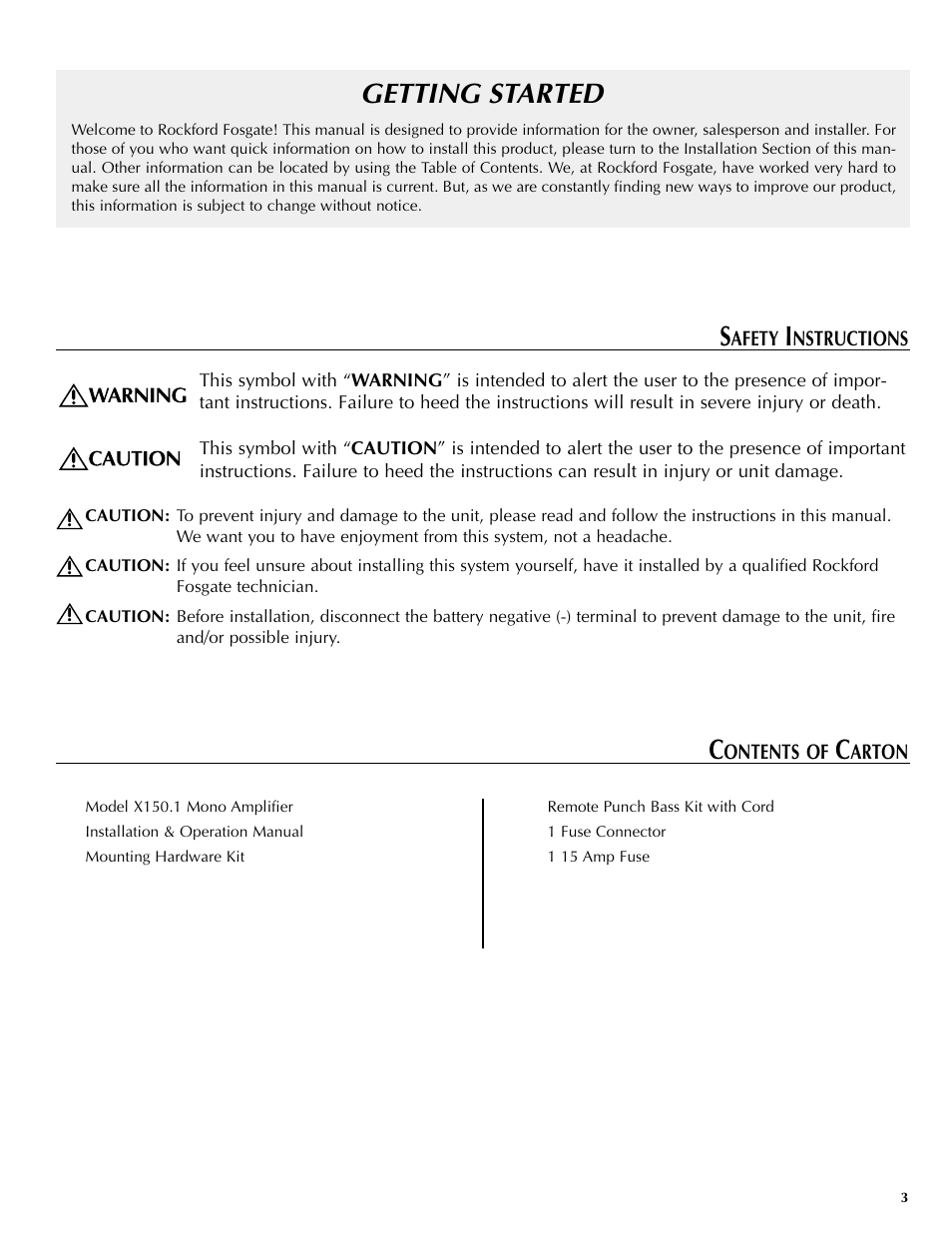 Getting started | Rockford Fosgate X150.1 User Manual | Page 3 / 12