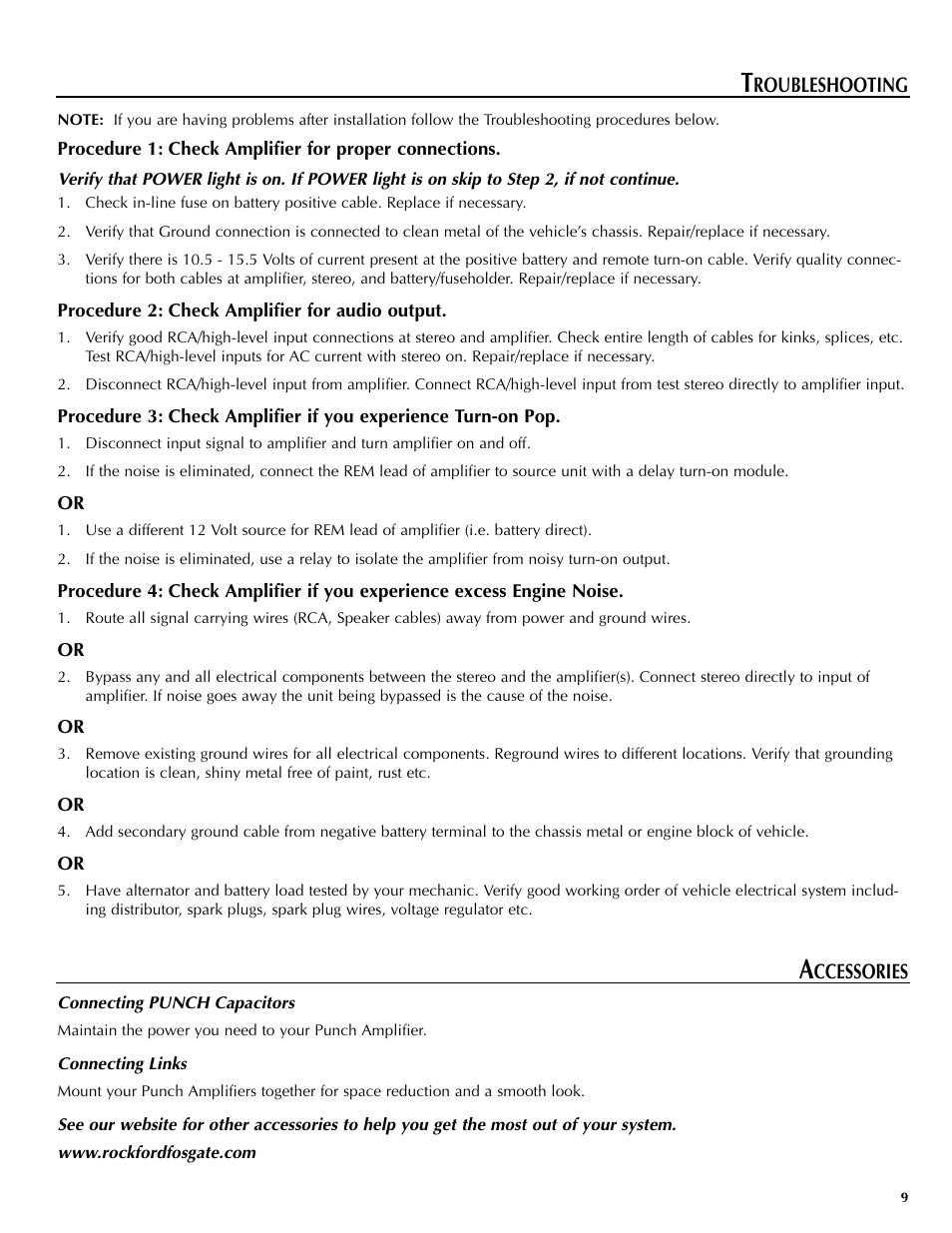 Roubleshooting, Ccessories | Rockford Fosgate X150.1 User Manual | Page 9 / 12