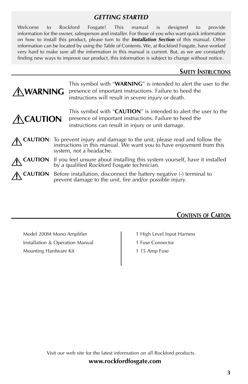 Rockford Fosgate Mono Amplifier User Manual | Page 3 / 12