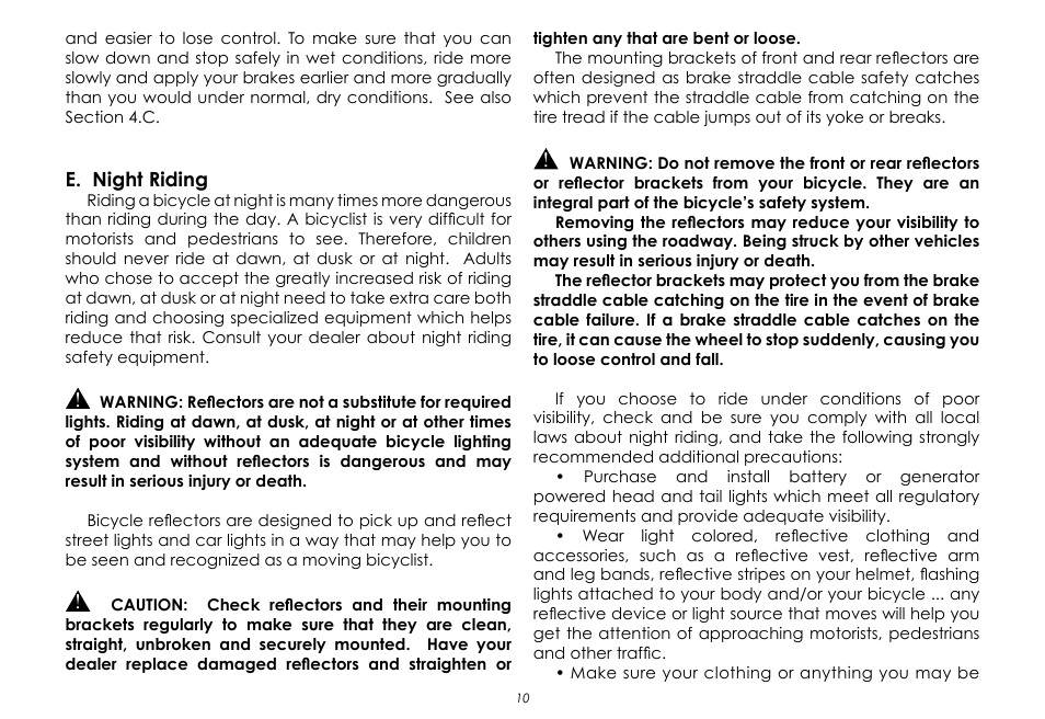 E. night riding | Raleigh None User Manual | Page 10 / 32