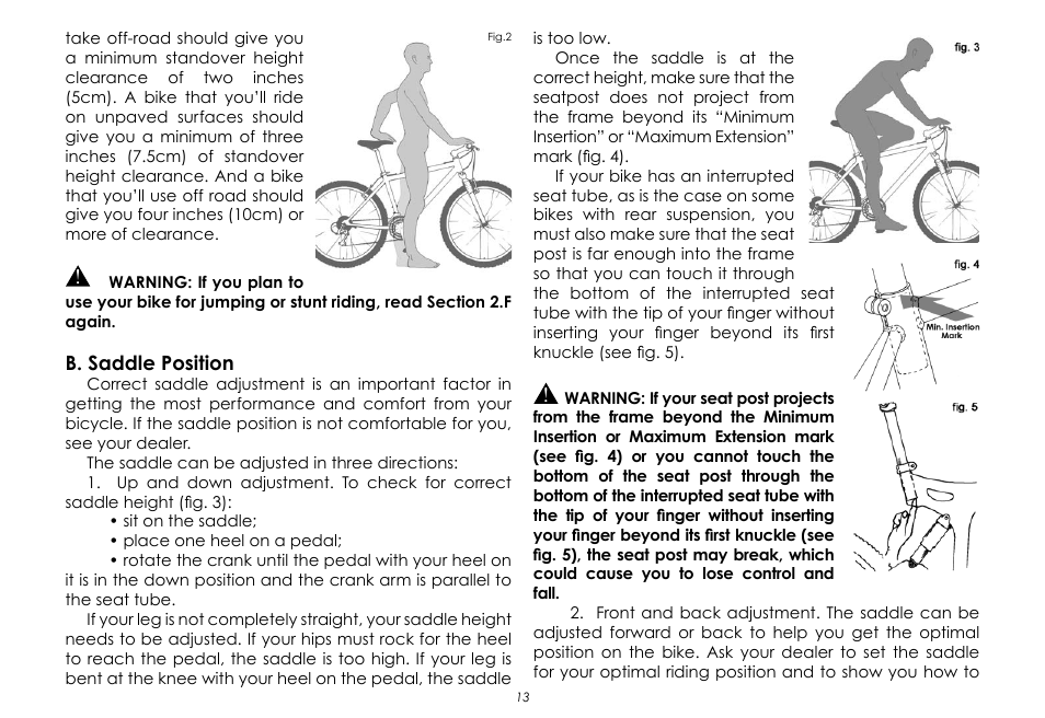B. saddle position | Raleigh None User Manual | Page 13 / 32