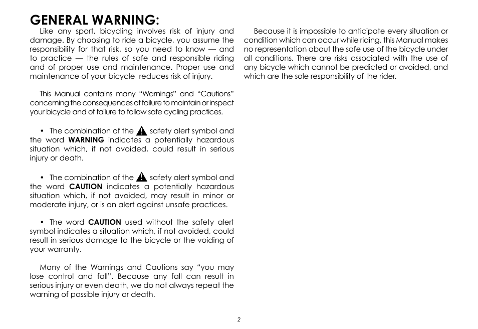 General warning | Raleigh None User Manual | Page 2 / 32