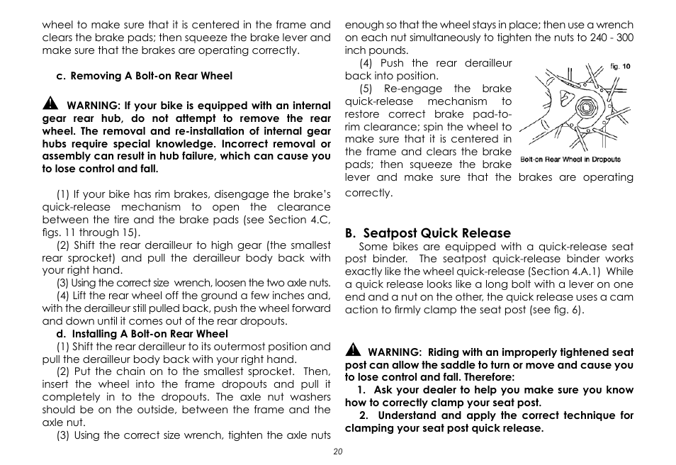 B. seatpost quick release | Raleigh None User Manual | Page 20 / 32