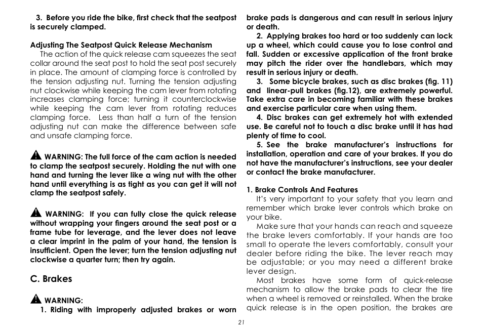 C. brakes | Raleigh None User Manual | Page 21 / 32