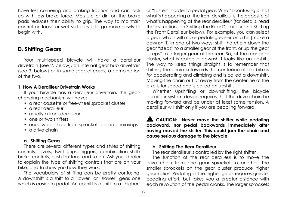 D. shifting gears | Raleigh None User Manual | Page 23 / 32