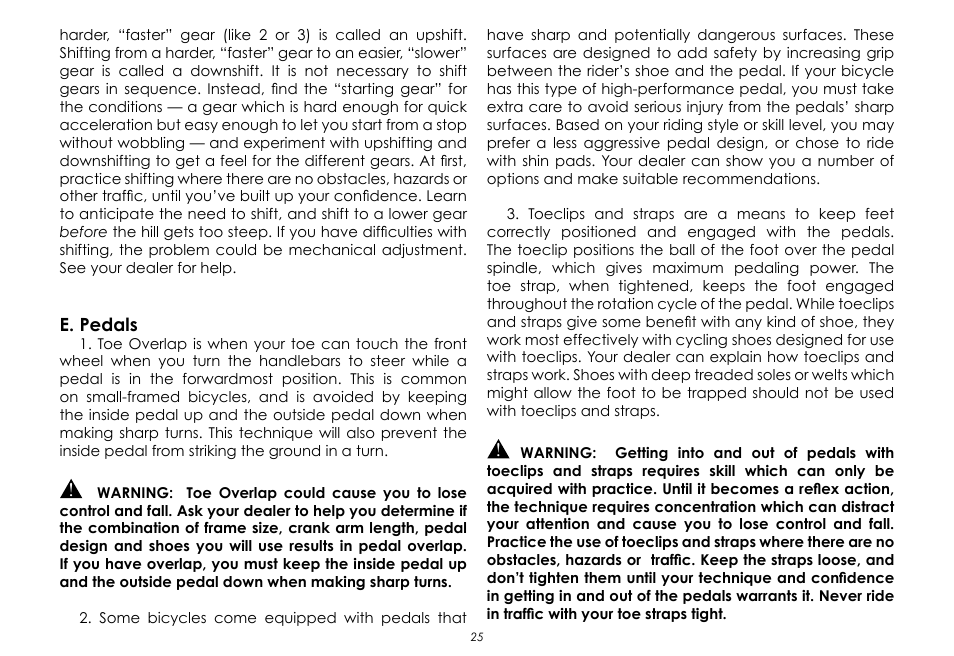 E. pedals | Raleigh None User Manual | Page 25 / 32