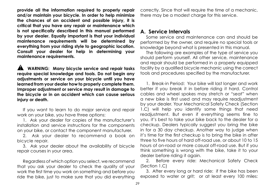 A. service intervals | Raleigh None User Manual | Page 29 / 32