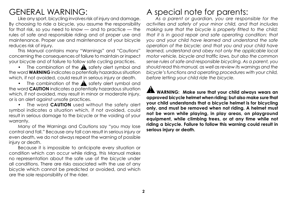 General warning | Raleigh 2008 User Manual | Page 2 / 32