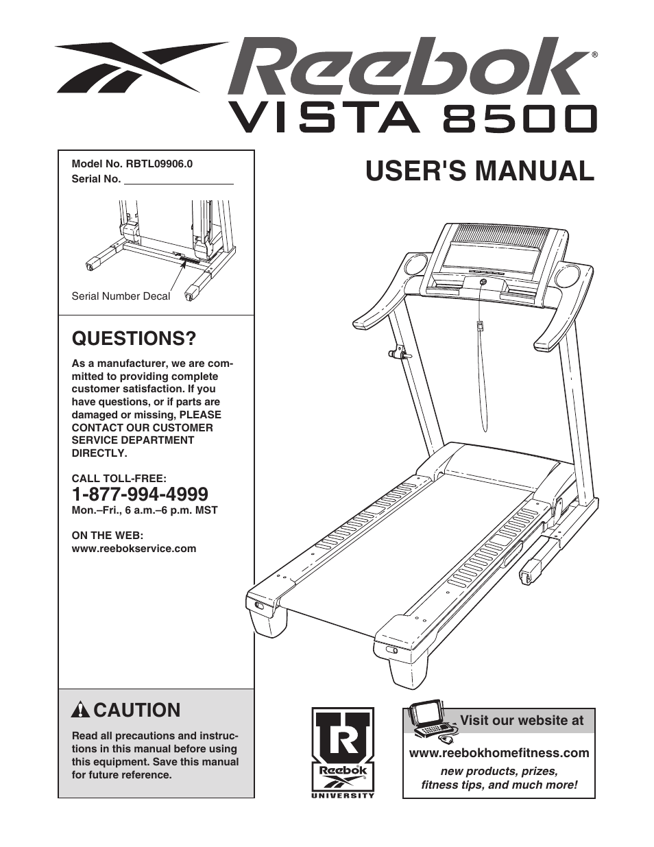 Reebok Fitness VISTA 8500 RBTL09906.0 User Manual | 36 pages