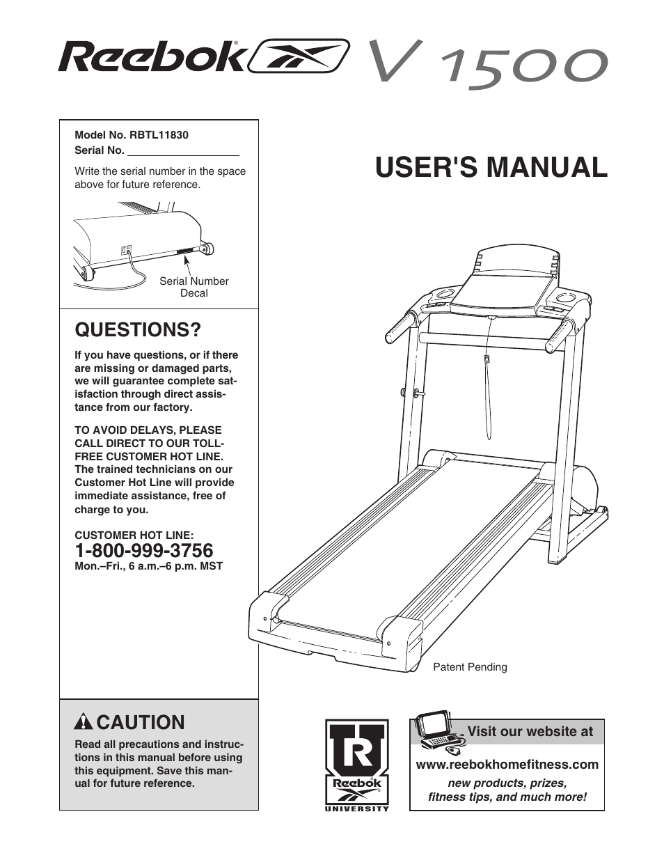 Reebok Fitness V1500 RBTL11830 User Manual | 34 pages