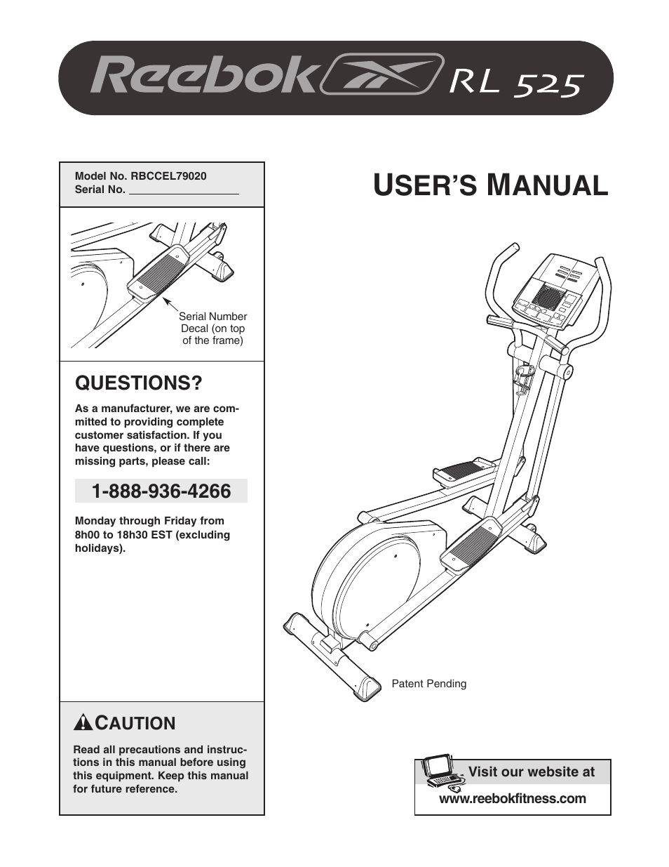 Reebok Fitness RL 525 RBCCEL79020 User Manual | 28 pages