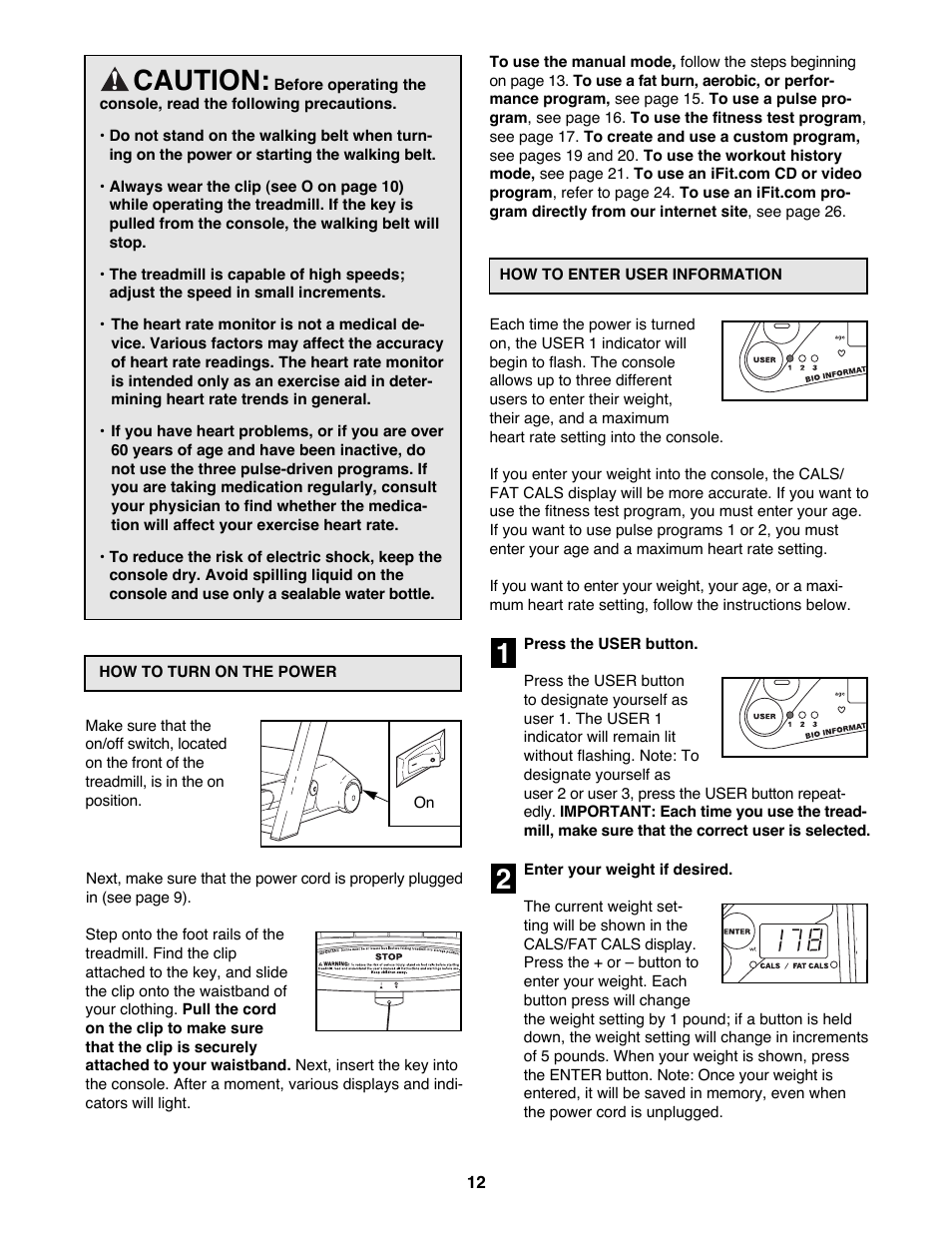 Caution | Reebok Fitness RBTL19990 User Manual | Page 12 / 38