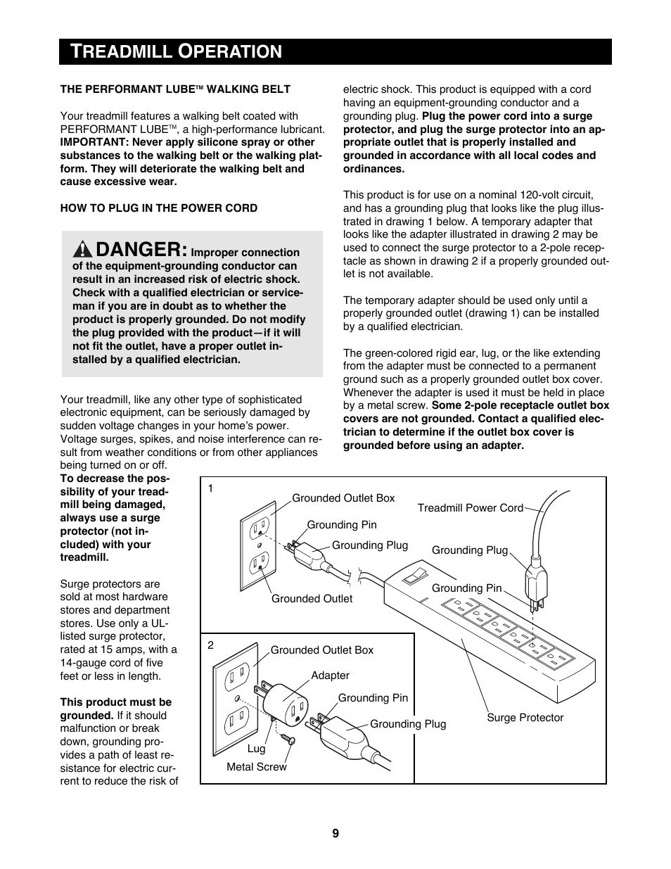 Danger, Readmill, Peration | Reebok Fitness RBTL19990 User Manual | Page 9 / 38