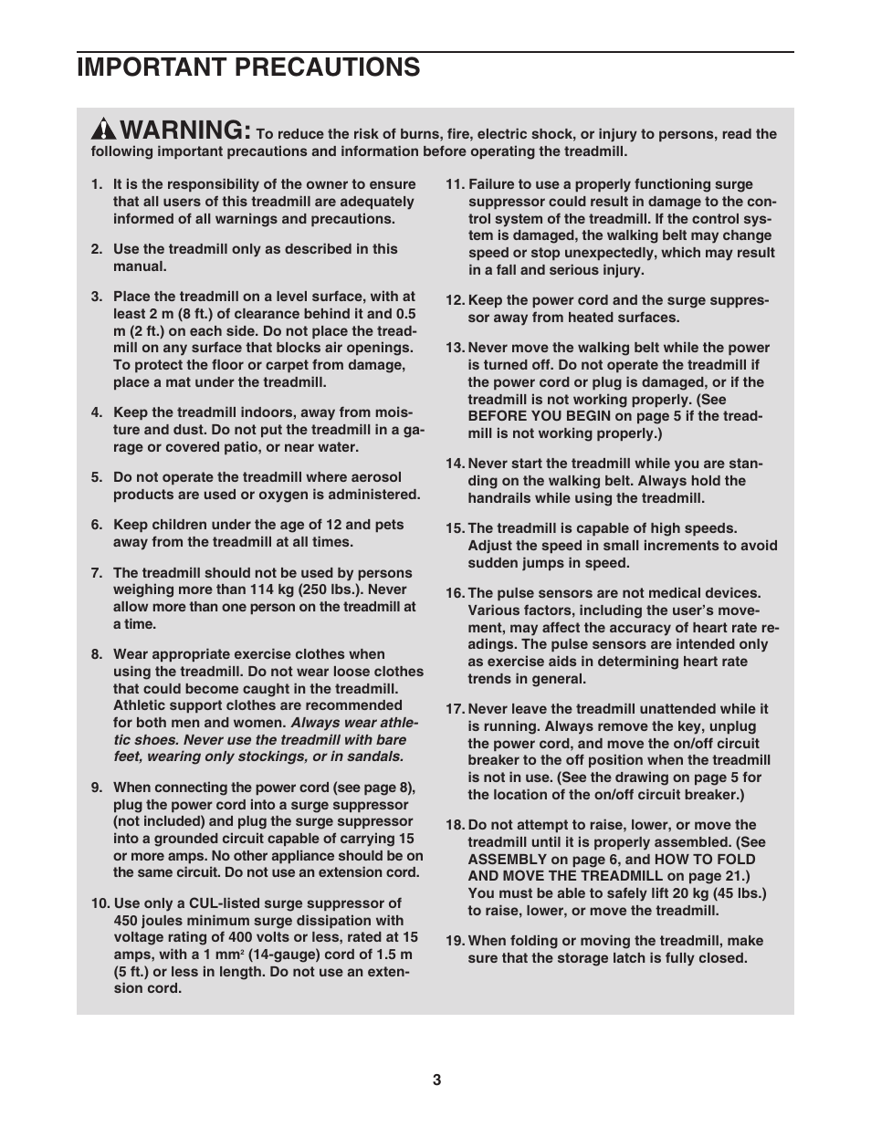 Warning, Important precautions | Reebok Fitness RX 6200 treadmill RCTL12920 User Manual | Page 3 / 34