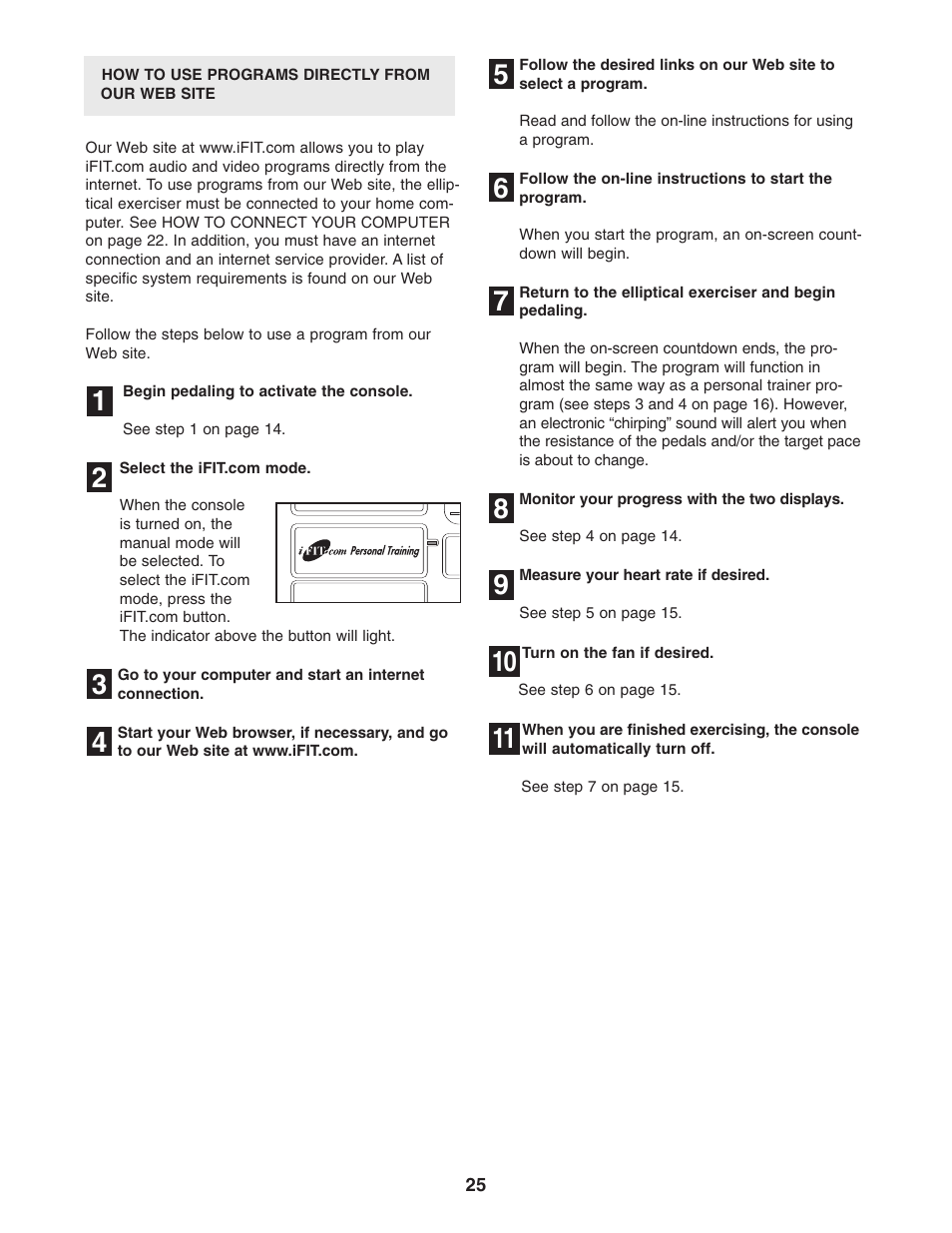 Reebok Fitness RL 725 elliptical exerciser RBCCEL79022 User Manual | Page 25 / 32