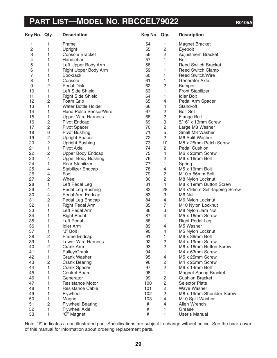 Odel | Reebok Fitness RL 725 elliptical exerciser RBCCEL79022 User Manual | Page 30 / 32